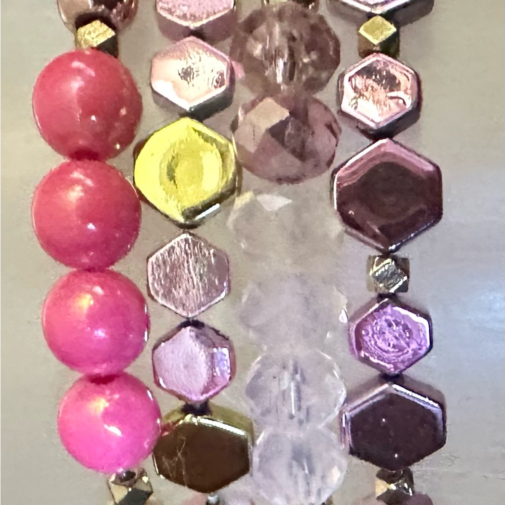 New ERIMISH Bracelet Set Pink & Gold Set of 4 - Picture 2 of 3